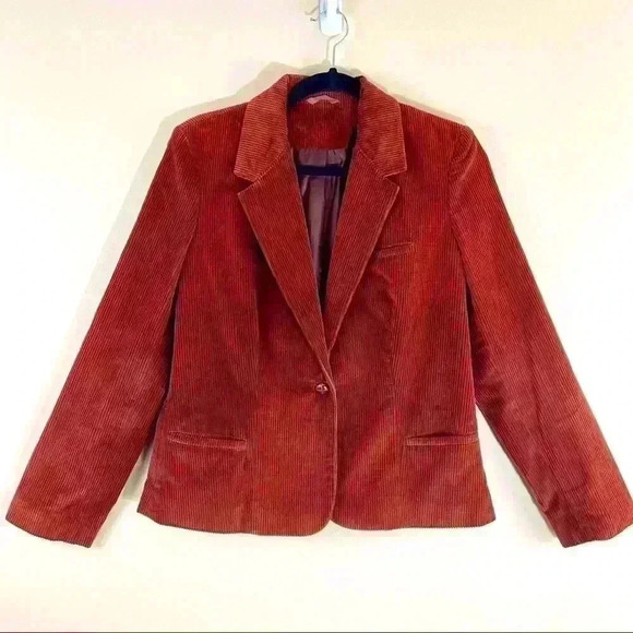 SILVER UNICORN Silver Corduroy Burnt Orange Button Y2K Blazer Jacket Size 11 - Picture 1 of 8